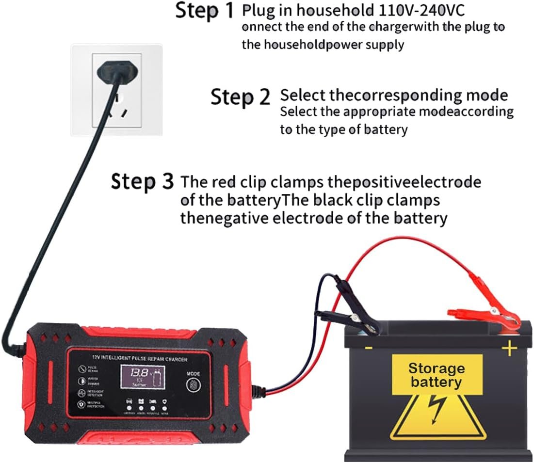 Carregador de Bateria Inteligente 12V, Display Digital, Bivolt, para Carro, Moto e Caminhão, com Proteção Contra Superaquecimento - Imagem 3