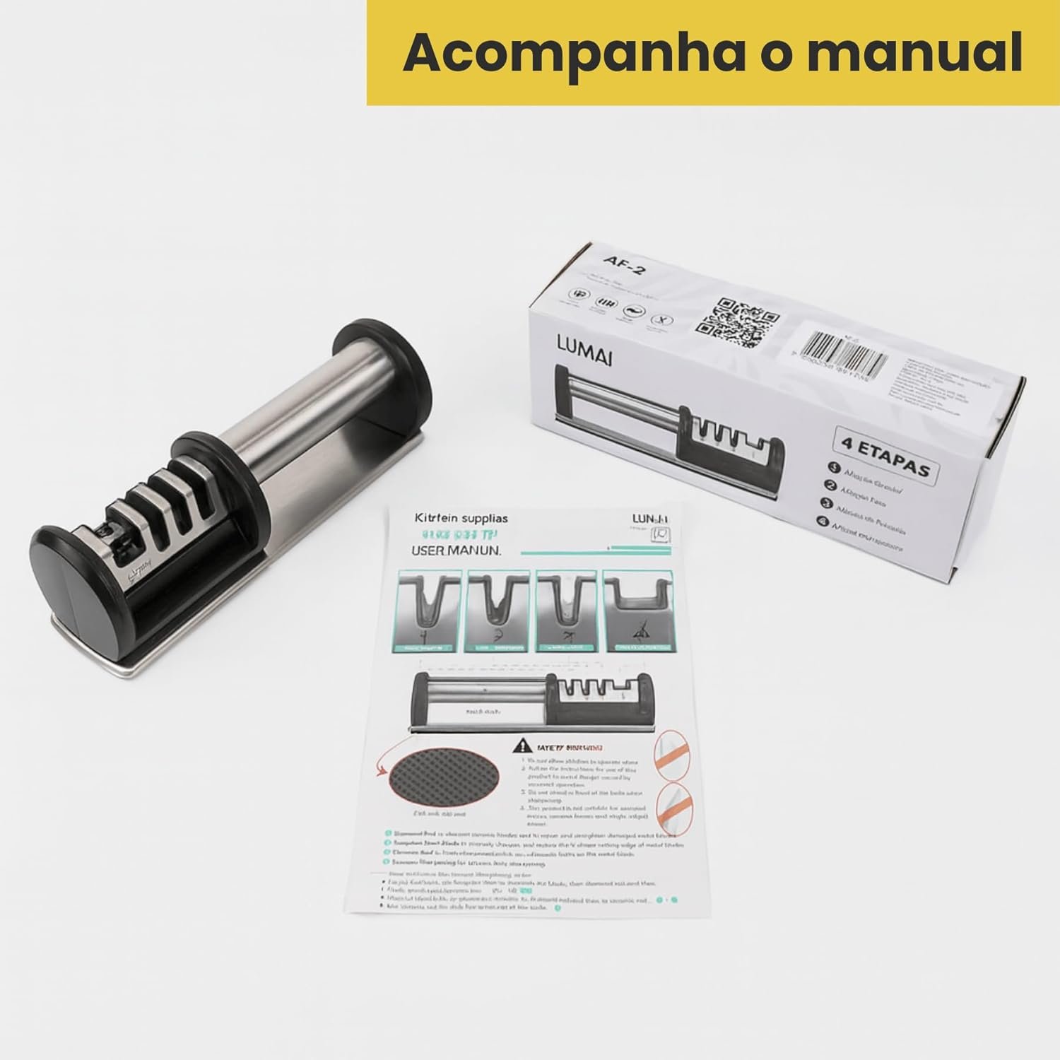 Afiador de Facas Detroit Amolador de Faca Cozinha Manual de Aço Inoxidável - 4 Estágios de Afiação Completa para Uso Doméstico e Chefs - Reviver Facas Cegas - Afiar e Polir Lâminas de Facas e Tesouras - Imagem 8