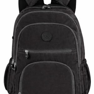 Mochila Grande 30L Nylon Impermeável Feminina Masculina Escolar Juvenil Notebook 15″ — Mochila Preta Resistente com Múltiplos Bolsos, Leve, Casual e Reforçada para Escola e Viagens