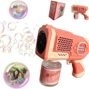 Lança Bolha de Sabão Automática Luz LED Pistola Máquina de Bolhas Brinquedo de Verão para Presente Dia das Crianças Aniversário Casamento Festa (Rosa)
