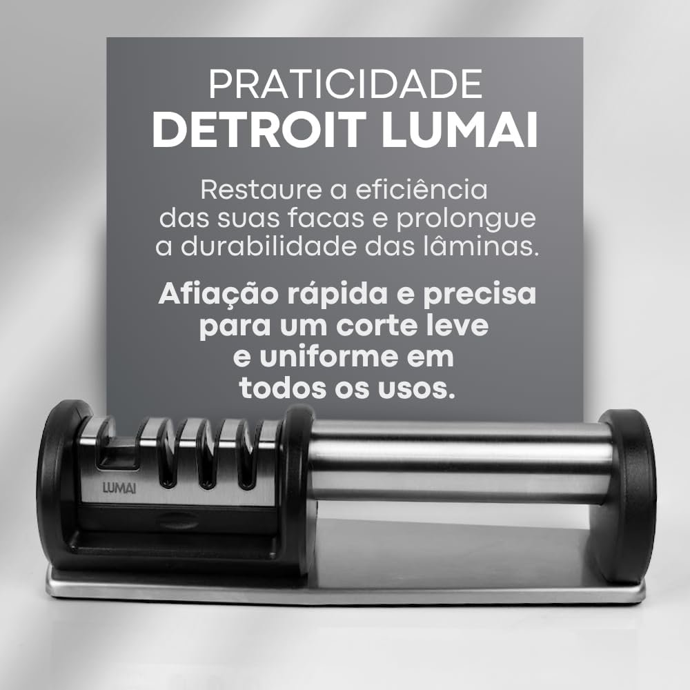 Afiador de Facas Detroit Amolador de Faca Cozinha Manual de Aço Inoxidável - 4 Estágios de Afiação Completa para Uso Doméstico e Chefs - Reviver Facas Cegas - Afiar e Polir Lâminas de Facas e Tesouras - Imagem 5