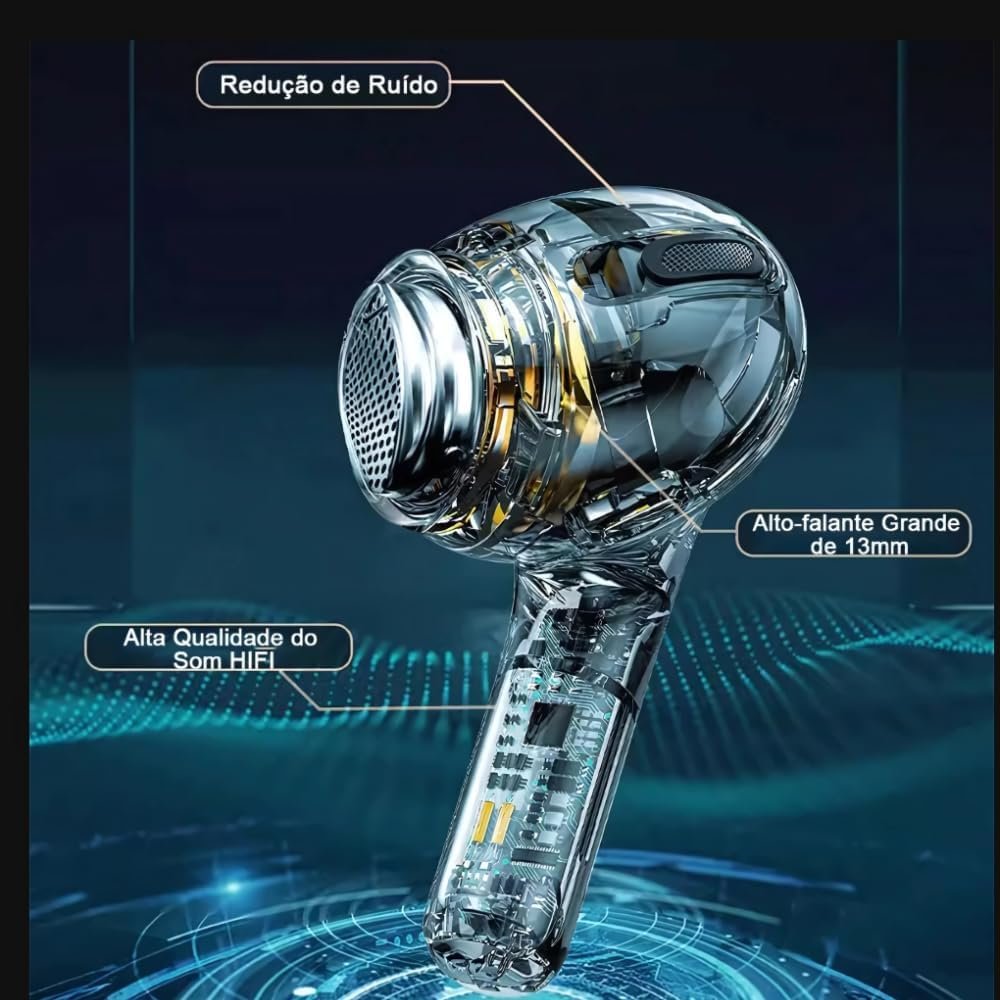 Fone De Ouvido Bluetooth 5.4, Com Borrachinhas, Compatível Com Todo Celular, Cancelamento Ruído, Bateria 16 Horas, Microfone, Controle Touch, Resistente a Agua, Cabo de Carregamento - Linha Premium - Imagem 2