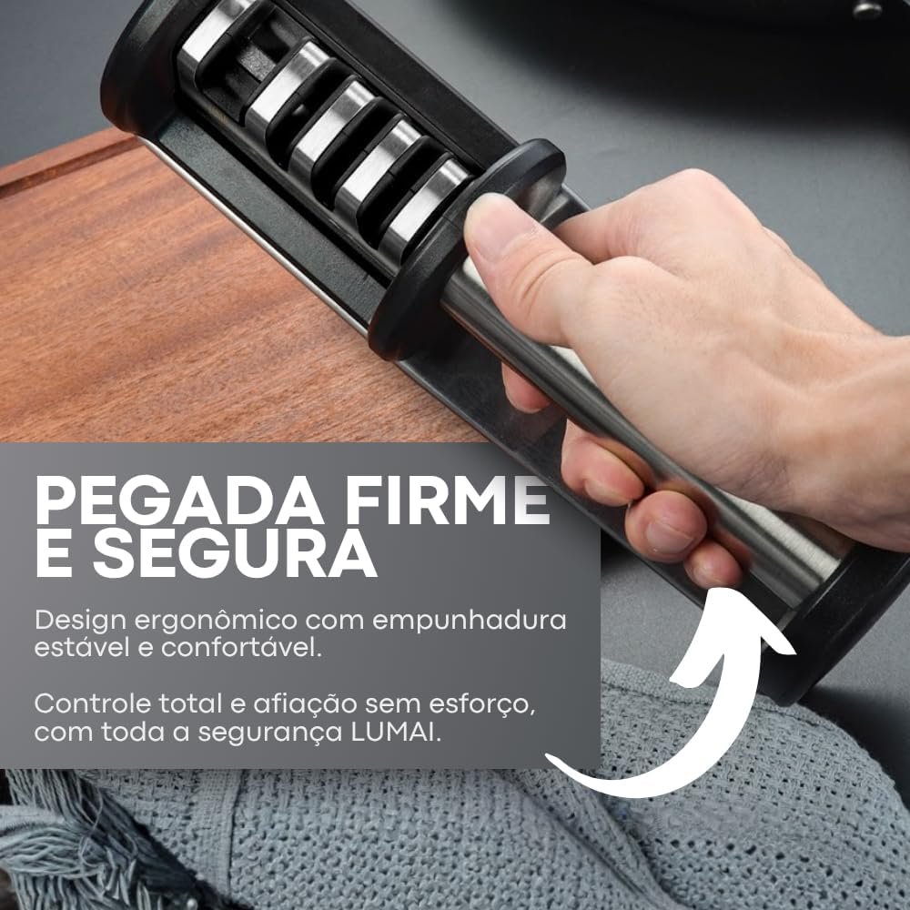 Afiador de Facas Detroit Amolador de Faca Cozinha Manual de Aço Inoxidável - 4 Estágios de Afiação Completa para Uso Doméstico e Chefs - Reviver Facas Cegas - Afiar e Polir Lâminas de Facas e Tesouras - Imagem 4