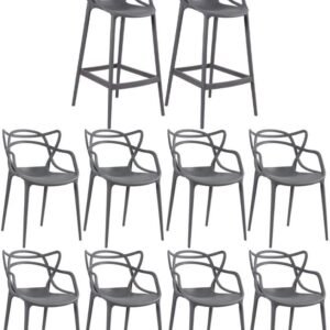 Loft7, Kit – 8 x cadeiras + 2 x banquetas altas Masters Allegra – Cinza escuro
