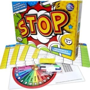 Jogo Stop Educativo com Roleta e Cartelas – Diversão em Família, Amigos, Festa e Viagem – Até 6 Jogadores