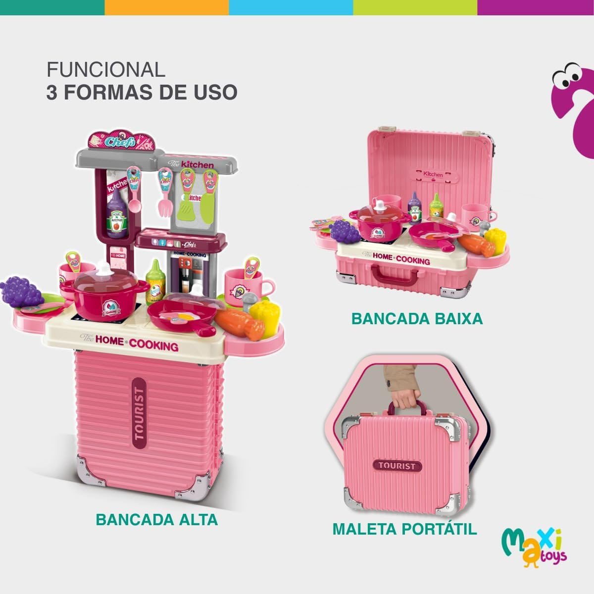 Cozinha Infantil Bancada 3 em 1 Maleta C/31 Peças Maxi Toys - Imagem 7