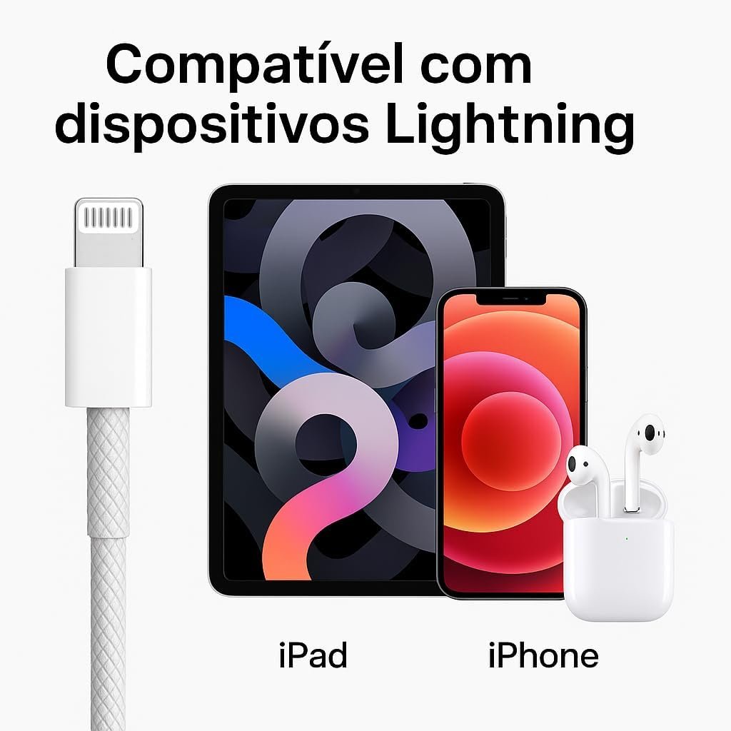 Cabo Carregador Turbo 2 Metros Trançado De Nylon Branco Compatível com iPhone 14/13/12/11/XR/XS/8/7/SE/Certificado Premium - Imagem 7