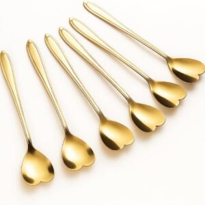 Kit Colher Coração Fofa para Cozinha Mesa Posta Douradas Café Sobremesa Chá Aço Inoxidável Kit Com 6 Colheres Coração