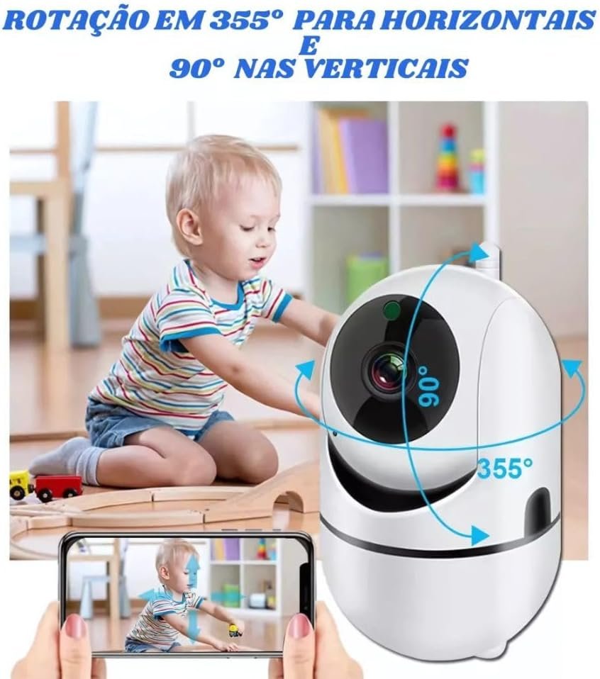 Babá Eletrônica Câmera Wi-Fi de Segurança IP Full HD 1080p – Visão Noturna, Áudio Bidirecional, Monitoramento Remoto via Celular, Rastreio por Movimento, Ideal para Bebê, Pet e Casa - Imagem 3