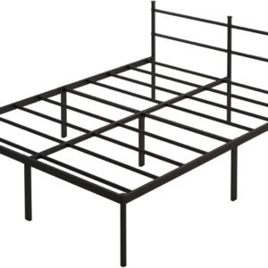 Estrutura de Cama de Casal Metálica Resistente com Cabeceira e Espaço de Armazenamento, Não Requer Colchão, Fácil Montagem, Altura 34 cm, Preto (Casal)