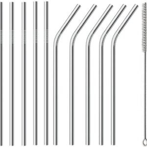 Canudo Inox Reutilizável Ecológico 10 Unidades 5 Retos 5 Curvos + Escova