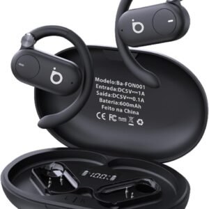 Fones de Ouvido Sem Fio Basike D91, Bluetooth 5.4, Estéreo Hi-Fi, Tela LED, 100h Standby, Leve e Confortável, Ideal para Corrida e Exercícios (Preto)
