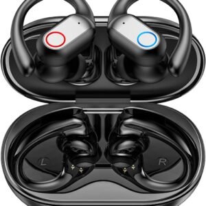 Fone Bluetooth Esportivo com Microfone e Cancelamento de Ruído Ativo Fones de Ouvido Abertos Sem Fio com Visor Digital de LED Bluetooth 5.3 48 Horas de Reprodução, Compatível com Android iOS, Preto