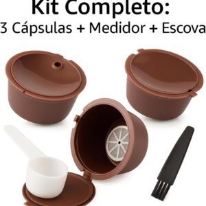 Kit 3 Cápsulas de Café Reutilizáveis Compatíveis com Dolce Gusto Ecológicas, Laváveis, com Medidor e Escova Kit 3 Cápsulas de Café Reutilizáveis Compatíveis com Dolce Gusto Ecológicas, Laváveis, com Medidor e Escova