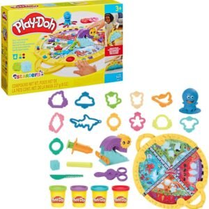 Play-Doh, Massinha de Modelar Infantil, Tapete de atividades Fold & Go Kit – Conjunto de Brinquedo com Acessórios e 4 Potes – A partir de 3 Anos
