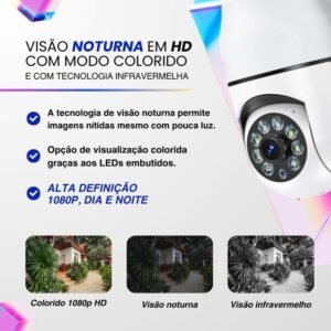 Câmera de Segurança Tomada Sem Fio 2MP WiFi Visão 360° HD 1080p Câmera IP Infravermelho Controle via App 2 Modos de Visão Noturna Áudio Bidirecional Detecção de Movimento Premium
