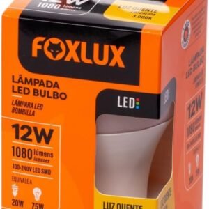 Lâmpada LED Bulbo Foxlux – 12W – 3000K – Luz Amarela – 1080 lm – Base E-27 – Bivolt – Vida média: 25.000h request change Lâmpada LED Bulbo 12W 3000K Bivolt – Luz Quente