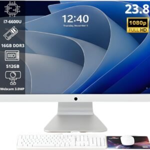 Computador All in One 23.8″ Full HD Intel Core i7-6600U, SSD M.2 512GB, 16GB RAM, Wi-Fi Dual Band, Saídas HDMI/VGA, Alto-Falantes e Webcam Integrados com Teclado e Mouse