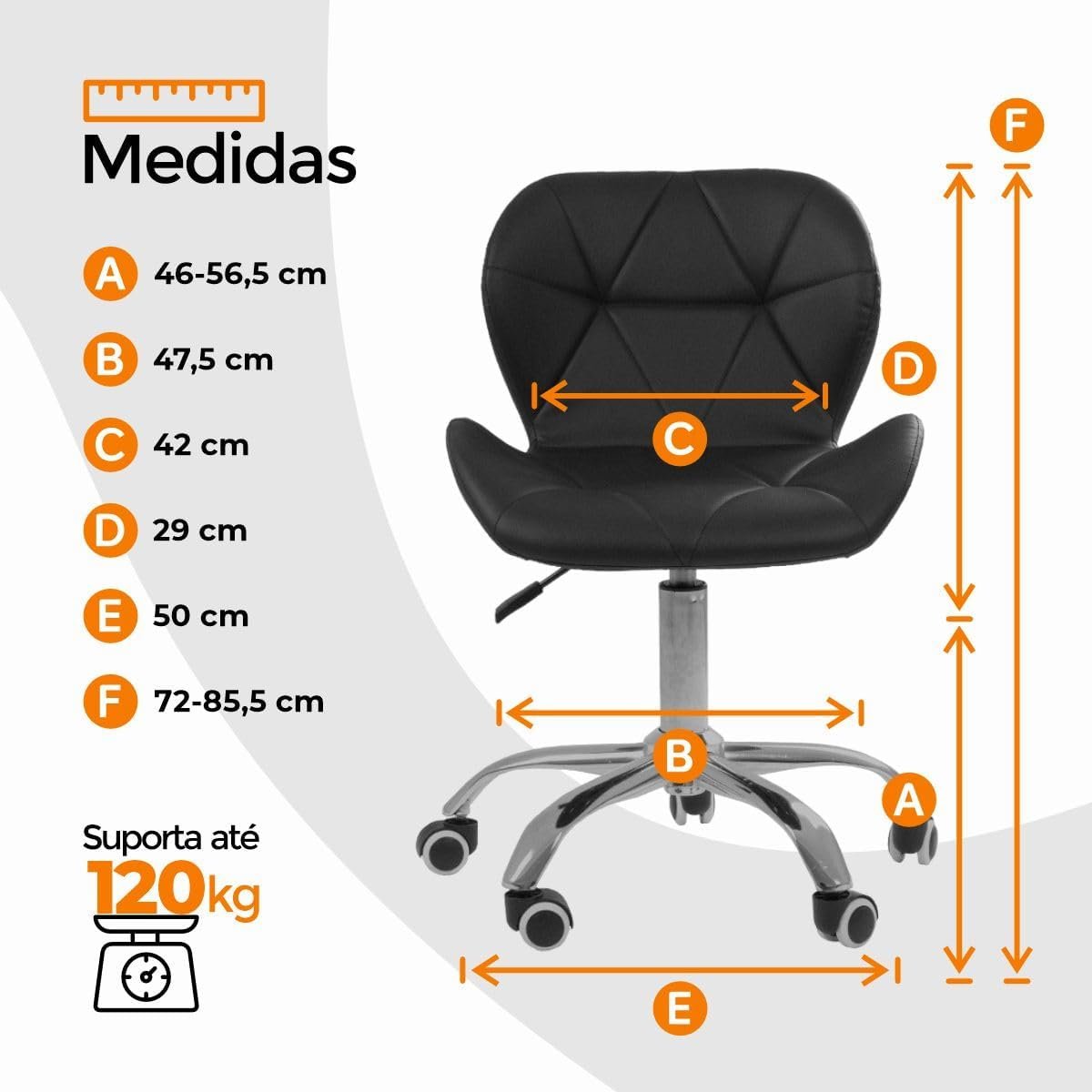 Cadeira Office Eiffel Slim Com Base Giratória E Ajustável Cor:Preto - Imagem 2