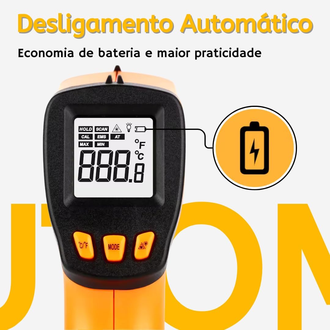 Termômetro Digital Infravermelho Culinário com Laser -50ºC a 400ºC - Alta Precisão, Sem Contato, Para Assados, Frituras e Alimentos - Imagem 5