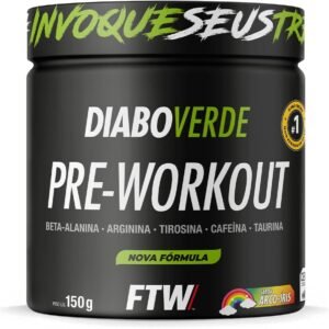 FTW Pré-Treino Diabo Verde – Energia Extrema, Força e Foco – Potência Hardcore com Cafeína, Beta-Alanina – Para Treinos Intensos – sabor: Arco Iris – Pote 150g