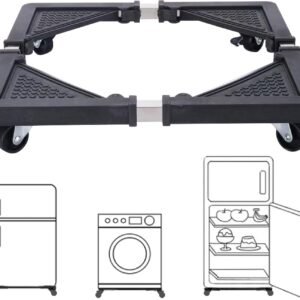 Suporte para Máquina de Lavar Roupa em Aço Inoxidável com Rodízios, Altura Ajustável 40-60cm, Base Móvel para Lavadora em Cozinha, Banheiro ou Área de Serviço