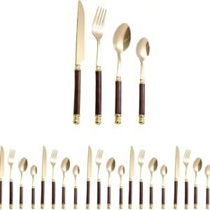 Conjunto de Talheres para Casa 24 Peças – Kit Completo em Aço Inoxidável com Facas, Garfos e Colheres Duplas