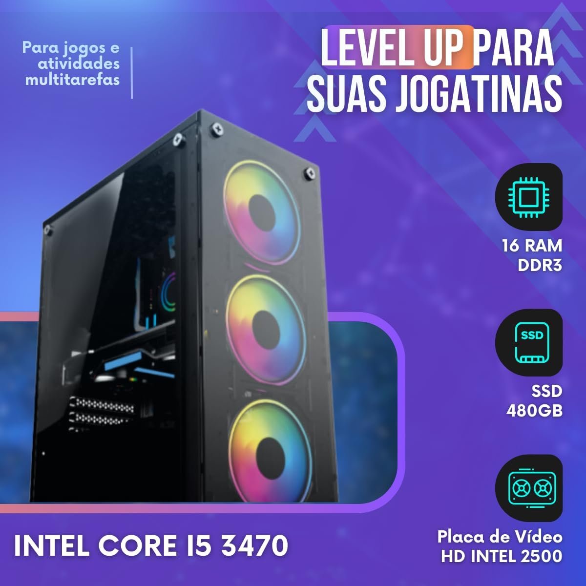 Pc Gamer Completo Intel Core I5 3.2GHz Memoria 16gb Ssd 480gb Fonte 500W Monitor 19 - Imagem 2