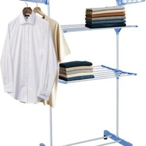 Super Varal de Chão Grande 3 Andares Regulável Dobrável Com Rodas Camiseta Toalha Calça