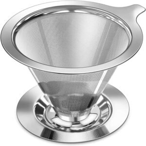 Filtro Coador de Café em Aço Inox, Reutilizável, Base Permanente, Compatível com Suporte e Caneca
