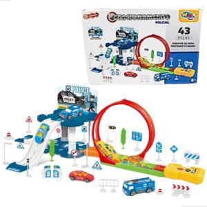 Pista Lançadora de Carrinhos com Loop 360º, 44 Peças, Estacionamento Policial