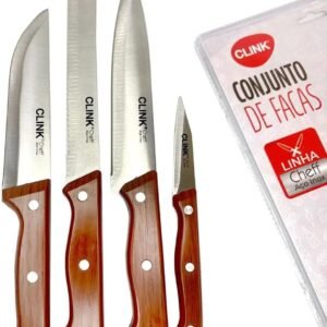 Conjunto de Facas de Cozinha Chef 4 Peças Profissionais Premium Laminas em Aço Inox Afiadas e Duráveis Ideal para Cortes Precisos em Carnes Legumes e Frutas Design Ergonômico e Seguro