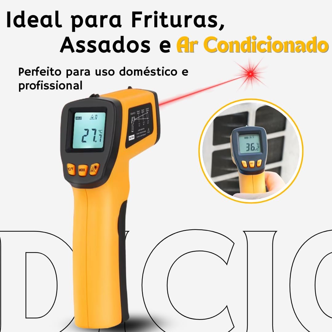 Termômetro Digital Infravermelho Culinário com Laser -50ºC a 400ºC - Alta Precisão, Sem Contato, Para Assados, Frituras e Alimentos - Imagem 3