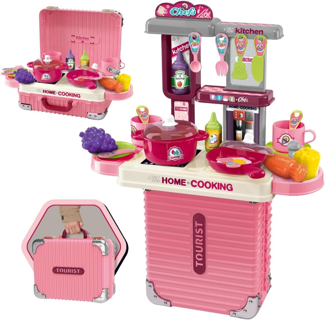 Cozinha Infantil Bancada 3 em 1 Maleta C/31 Peças Maxi Toys