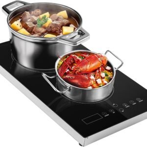 Cooktop Indução 2 Bocas, Fogão Indução Touch Screen 220V, Fogão Cooktop Indução 2000w e 1800w, Temporização, Trava Para Crianças, Função De Proteção Contra Altas Temperaturas
