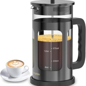 Cafeteira francesa, prensa francesa de aço inoxidável 304 com 4 filtros, resistente ao calor, durável, fácil de limpar, prensa de café de vidro borossilicato, bule de vidro 100% livre de BPA, 595 ml