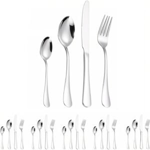 Conjunto de Talheres na Cor Prata 24 Peças – 6 Facas + Garfos + Colheres para Jantares Diários e Eventos Informais