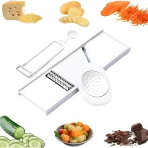 Kit Descascador Ralador Cortador Boleador e Fatiador Multifuncional 4 em 1 Vários Tipos de Cortes Ideal para Legumes Frutas Queijos Tomate e Alimentos Diversos Premium Fácil Lavagem