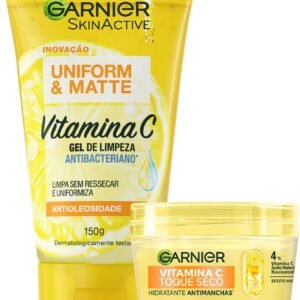 Garnier Uniform & Matte, Kit Skincare Gel de Limpeza e Hidratante com Vitamina C, Ação Antioleosidade e Uniformizadora, para uma Pele Iluminada e Hidratada, 85 e 150g