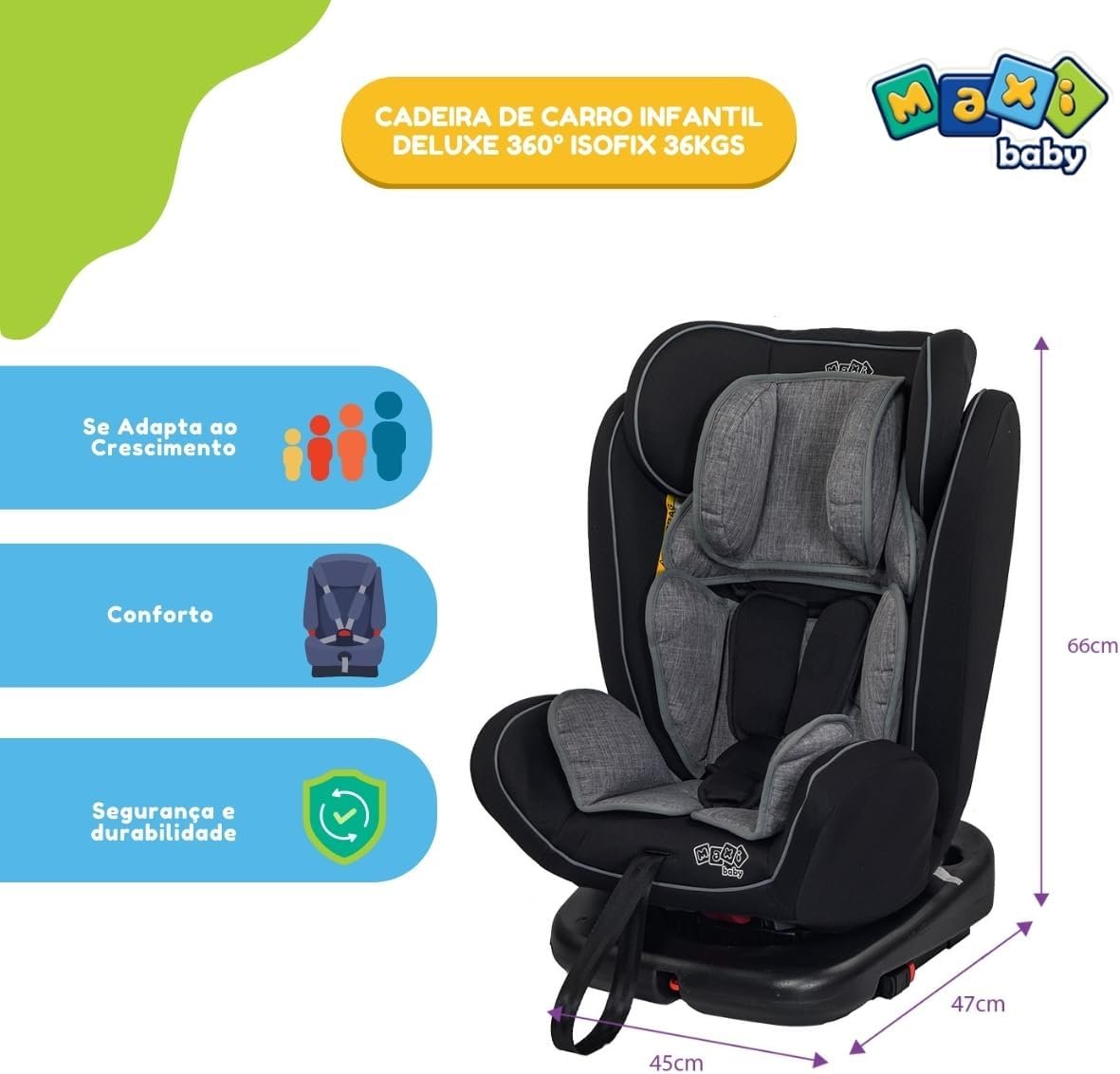 Maxi Baby Cadeira de Carro infantil Deluxe Rotação 360°, Sistema Isofix e Top Tether Grupo 0, 1,2,3 (0 a 36kgs), Cinza - Imagem 9