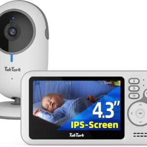 TakTark Babá Eletrônica, 4.3″ Câmera para Bebês com Monitor, 2 Way Audio, Visão Noturna Infravermelha, Áudio Bidirecional, Detecção de Som VOX, Monitoramento Temperatura, Ideal para Novos Pais