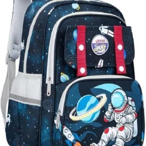 Mochila Escolar Infantil Astronauta, Ortopédica, Acolchoada, Reforçada, para Meninos 7-12 Anos, Design Espacial