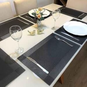 Kit 6 Peças Jogo Americano Retangular – Sousplat para Mesa Posta – Jogo Americano Elegante para Jantar, Almoço e Café – Lavável e Resistente – Shop100 (Preto)