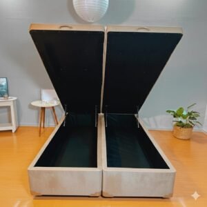 Cama Queen Base Box Baú Bi-partida 79 Suede Blindada Resistente (Bege)
