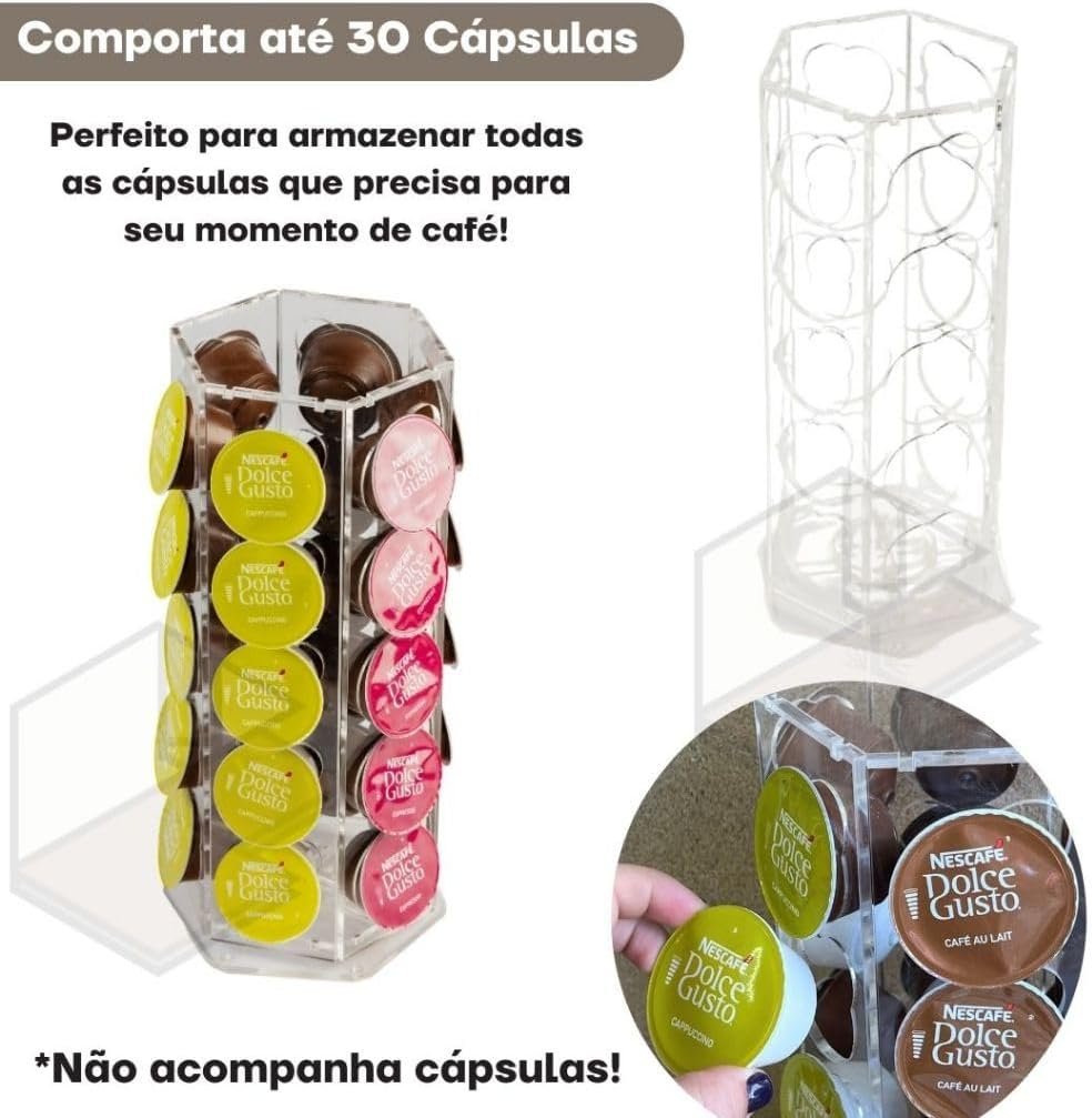 Torre Organizadora em Acrílico Transparente para Cápsulas de Café, 31,5 x 6,5 cm, Capacidade 30 Cápsulas, Acabamento Artesanal - Imagem 6