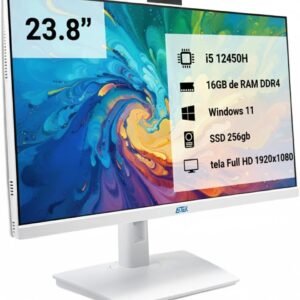 Computador PC All in One 23.8″ Intel Core i5 12450H, 16GB RAM, SSD 256GB, Tela VA Full HD, com Webcam e Alto Falantes Integrados, Wi-Fi 5GHz, HDMI/VGA, USB 3.0/2.0, para Home Office, Estudos e Jogos