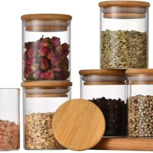 Kit 06 Potes de Mantimentos Herméticos 200ml Pote Redondo de Vidro Premium