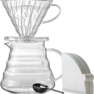 Kit Cafeteira V60-02 Jarra Vidro Borosilicato 500ml + Suporte Filtro + Medidor de Café + 40 Filtros