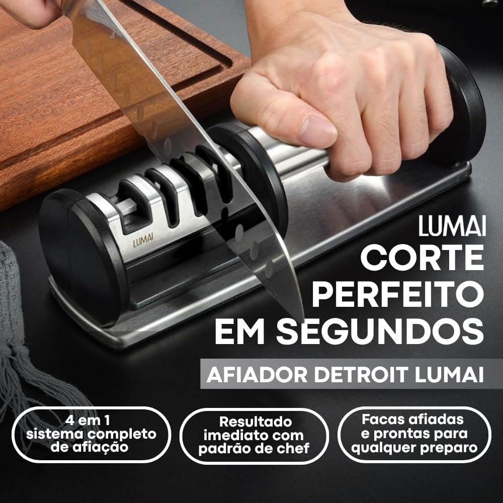 Afiador de Facas Detroit Amolador de Faca Cozinha Manual de Aço Inoxidável - 4 Estágios de Afiação Completa para Uso Doméstico e Chefs - Reviver Facas Cegas - Afiar e Polir Lâminas de Facas e Tesouras - Imagem 2