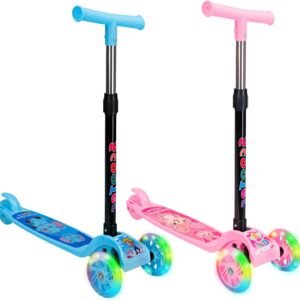 HOLTTER Patinete Infantil com LED 3 Rodas Azul e Rosa Patinete Infantil Dobrável com LED Freio Traseiro Patinete para Criança Menino e Menina Patinete Infantil Altura Ajustável